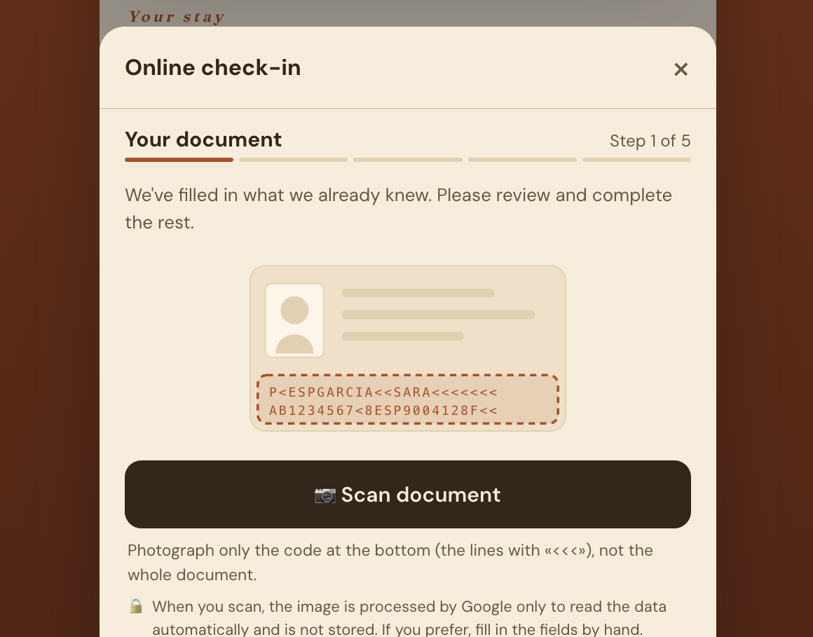 The guest's online check-in step by step